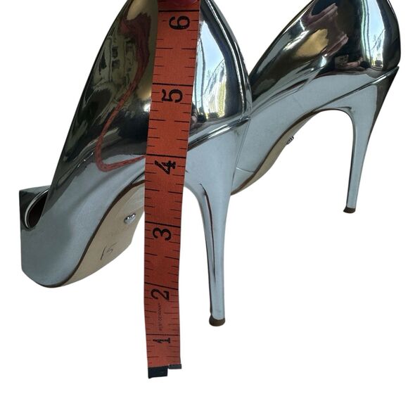 Aldo Metallic Silver Pointed Toe Pump Heel Size 8 Shiny Monochromatic Stiletto - Picture 9 of 13